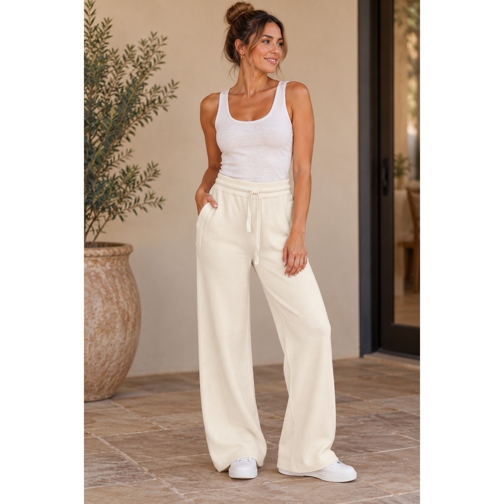 NWT Alo Yoga Scholar Straight Leg Sweatpants Ivory L Ribbed Knit